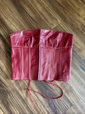 Edikted Red Faux Leather Corset Crop Top